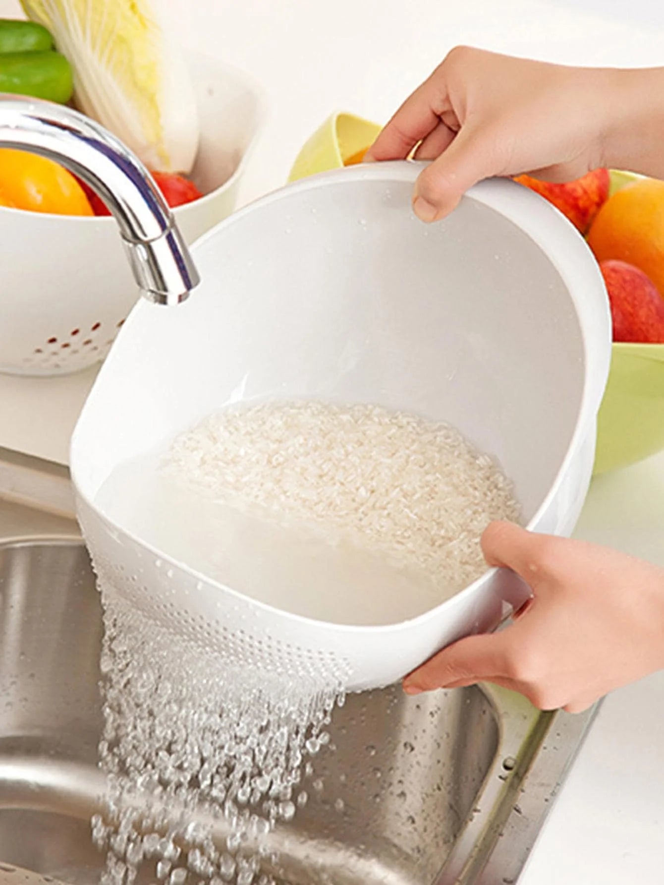 1/3pcs Rice & Fruit Washing Basket with Handle – Kitchen Drain Bowl