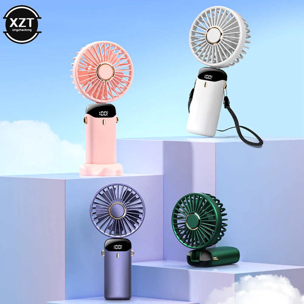 USB Mini Fan – LED, Foldable, Neck Hanging