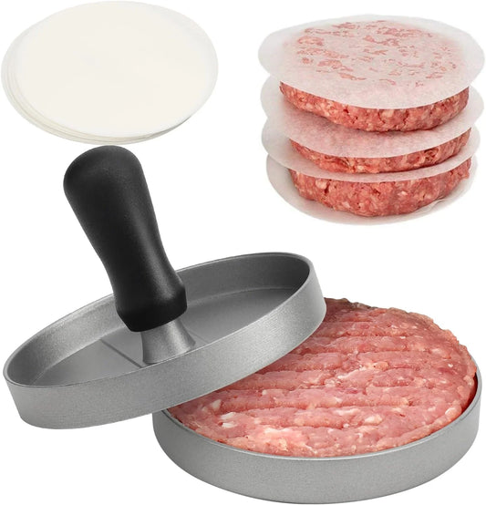 Aluminum Non-Stick Burger Press with Wax Paper – Ideal for BBQ & Kitchen